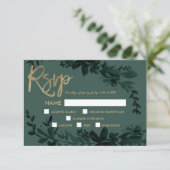 Chique gouden script Floral elegante groene rsvp b (Staand voorkant)