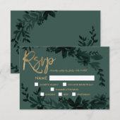 Chique gouden script Floral elegante groene rsvp b (Voorkant / Achterkant)