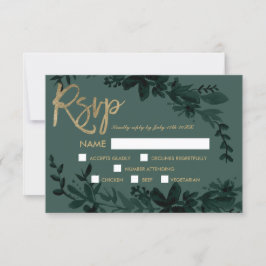 Chique gouden script Floral elegante groene rsvp b Kaartje