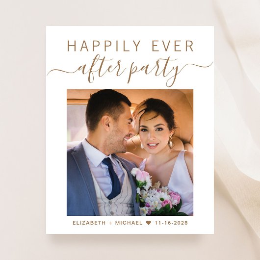 Chique gouden script foto bruiloft receptie uitnod