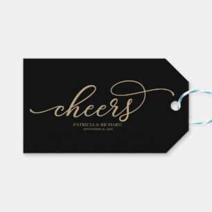 Chique gouden script juicht zwarte wijnfles Labels Cadeaulabel