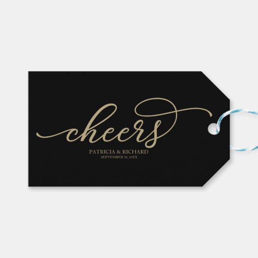 Chique gouden script juicht zwarte wijnfles Labels Cadeaulabel (Voorkant (Horizontaal))