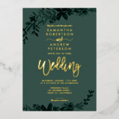 Chique gouden script typografie Florale groene tro Folie Uitnodiging (Voorkant)