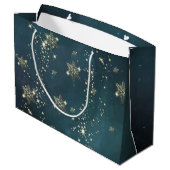 Chique Gouden Sneeuwvlokken Groen Groot Cadeauzakje (Achterkant Gekanteld)
