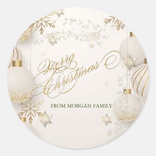 Chique gouden sneeuwvlokken, kerstballen ronde sticker (Voorkant)