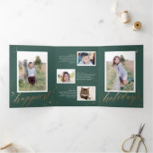 Chique gouden sterrenstof Tri-fold Groene Kerstmis Drieluik Uitnodiging (Binnen)