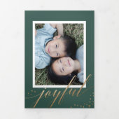 Chique gouden sterrenstof Tri-fold Groene Kerstmis Drieluik Uitnodiging (Cover)