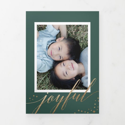 Chique gouden sterrenstof Tri-fold Groene Kerstmis Drieluik Uitnodiging (Cover)