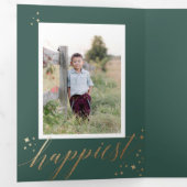 Chique gouden sterrenstof Tri-fold Groene Kerstmis Drieluik Uitnodiging (Binnenzijde eerst)