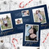 Chique gouden sterrenstof Tri-fold Navy Kerst Foto Drieluik Uitnodiging