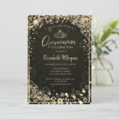 Chique gouden tiara, diamanten donkere bokeh quinc kaart (Staand voorkant)