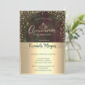 Chique gouden tiara, diamanten  quinceañera kaart (Staand voorkant)