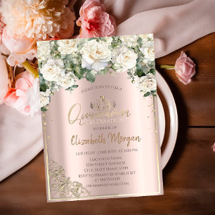 Chique gouden tiara, witte rozen diamanten quincea kaart