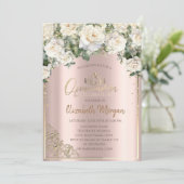 Chique gouden tiara, witte rozen diamanten quincea kaart (Staand voorkant)