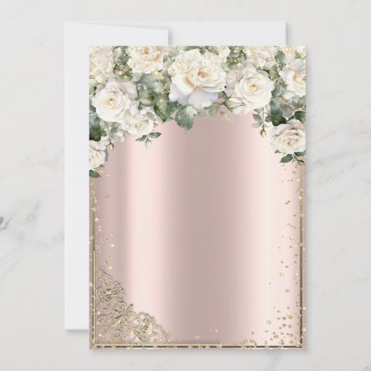 Chique gouden tiara, witte rozen diamanten quincea kaart (Achterkant)