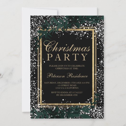 Chique gouden typografie blad sneeuw elegante kers kaart (Voorkant)