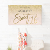 Chique gouden typografie blush Sweet 16 party Spandoek (Insitu)