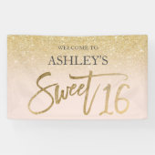 Chique gouden typografie blush Sweet 16 party Spandoek (Horizontaal)