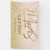 Chique gouden typografie blush Sweet 16 party Spandoek (Verticaal)