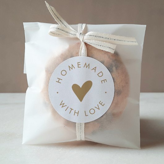 Chique gouden typografie hart handgemaakt met lief ronde sticker