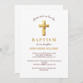 Chique gouden typografie minimalistisch kruis doop kaart (Voorkant / Achterkant)