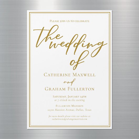 Chique gouden typografie minimalistische bruiloft magnetische uitnodiging