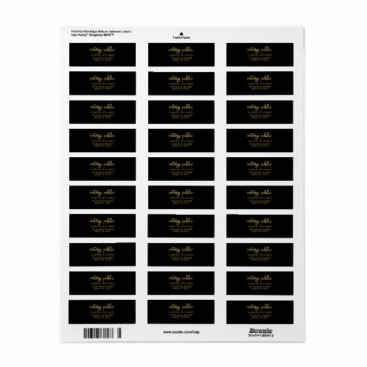 Chique gouden veer notaris naam Modern script Etiket (Full Sheet)
