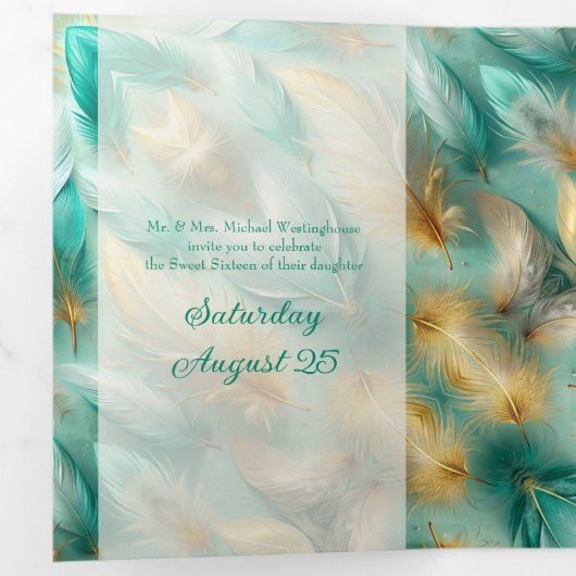 Chique gouden veren zoet 16 party uitnodiging (Binnenzijde eerst)