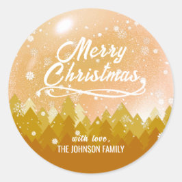 Chique Gouden Vreedzame Sneeuw Bos Merry Christmas Ronde Sticker