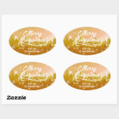Chique Gouden Vreedzame Sneeuw Bos Prettig Kerstmi Ovale Sticker (Vel)