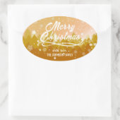 Chique Gouden Vreedzame Sneeuw Bos Prettig Kerstmi Ovale Sticker (Tas)
