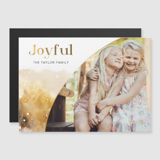 Chique gouden vreugdevol script met gebogen foto (Voorkant / Achterkant)