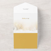 Chique gouden vreugdevol script met gebogen foto all in one uitnodiging (Buitenkant)