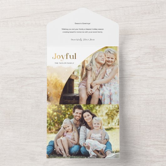 Chique gouden vreugdevol script met gebogen foto all in one uitnodiging (Binnen)