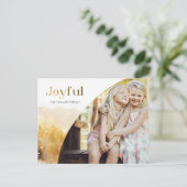 Chique gouden vreugdevol script met gebogen foto feestdagenkaart (Staand voorkant)
