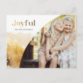 Chique gouden vreugdevol script met gebogen foto feestdagenkaart (Voorkant)