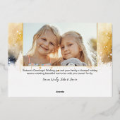 Chique gouden vreugdevol script met gebogen foto folie feestdagenkaart (Achterkant)