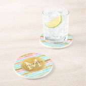 Chique gouden Waterverf strepen Monogram Zandsteen Onderzetter (Zijkant)