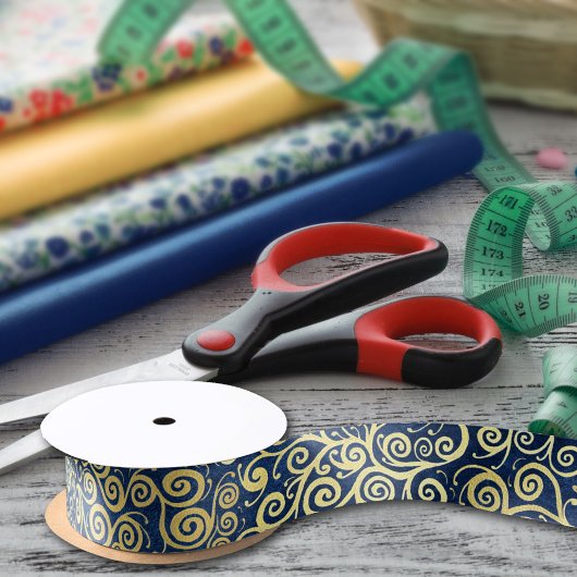 Chique  gouden wervelingen Patroon Luxe Navy Blue Satijnen Lint