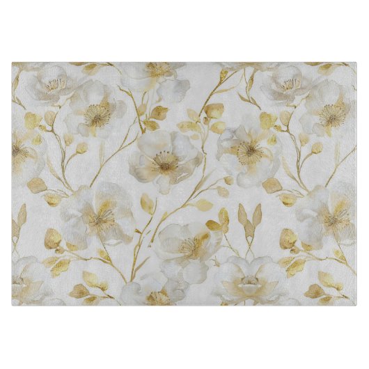 Chique Gouden Witte Bloemen Bruidsdouche Snijplank (Voorkant)