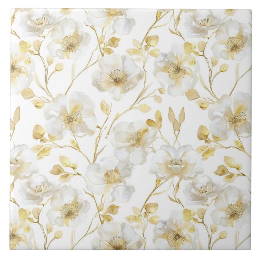 Chique gouden witte bloemen bruidsdouche tegeltje (Voorkant)