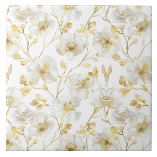 Chique gouden witte bloemen bruidsshowers tegeltje (Voorkant)