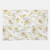Chique gouden witte bloemen bruiloft douche theedoek (Horizontaal)
