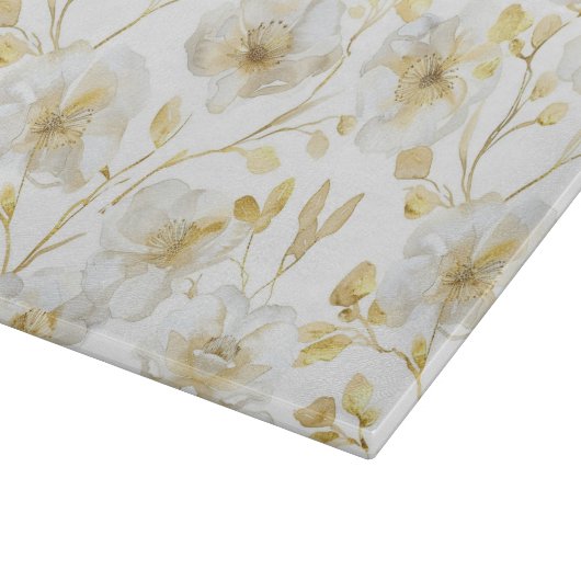 Chique gouden witte bloemen bruiloftsontvangst snijplank (Hoek)