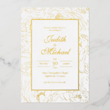 Chique gouden witte trouwfolie uitnodiging