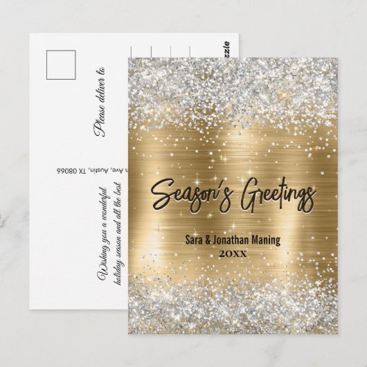 chique gouden zilveren glitter nieuwjaar kerst briefkaart (Voorkant / Achterkant)