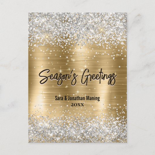 chique gouden zilveren glitter nieuwjaar kerst briefkaart (Voorkant)
