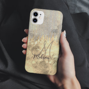 Chique gouden zilveren rijnsteen druppels monogram Case-Mate iPhone 14 hoesje