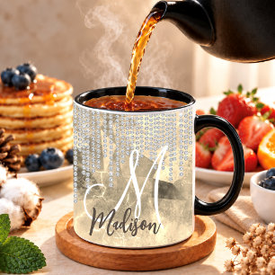Chique gouden zilveren rijnsteendruppels monogram mok