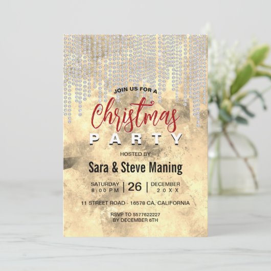 Chique gouden zilveren strass druipt Kerstmis Kaart (Staand voorkant)